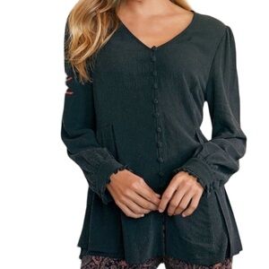 Soft Surroundings Black Long Sleeve Chiara Blouse Tunic Top size Medium